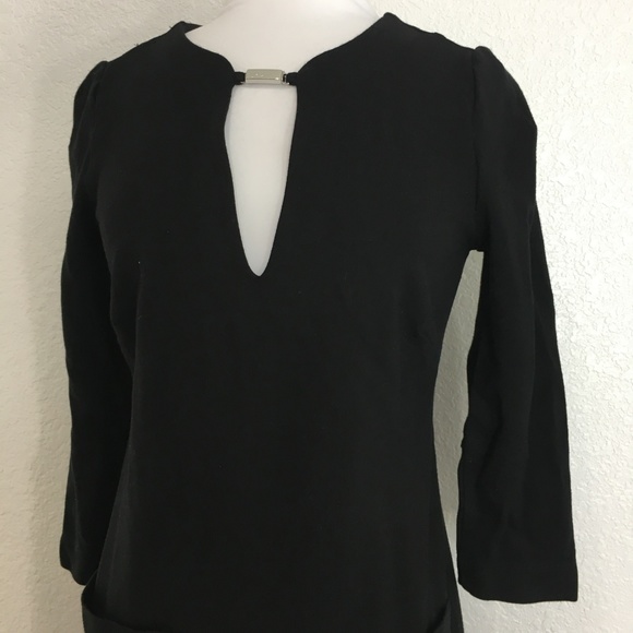 Pippa Women's Dress Black Knit Size 2 Basic Front Pockets Zip Back 3/4 Sleeves - Picture 2 of 8